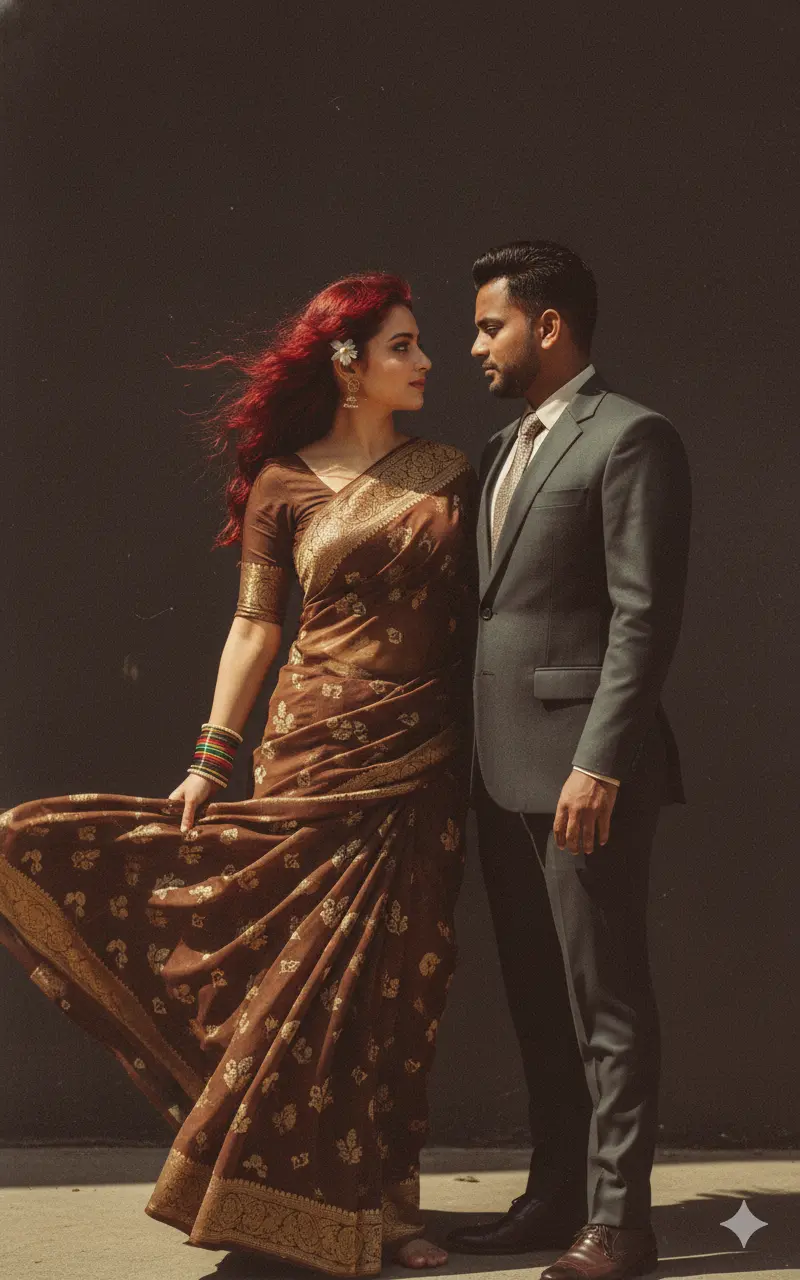 prompt for gemini ai retro style couple photo kissing