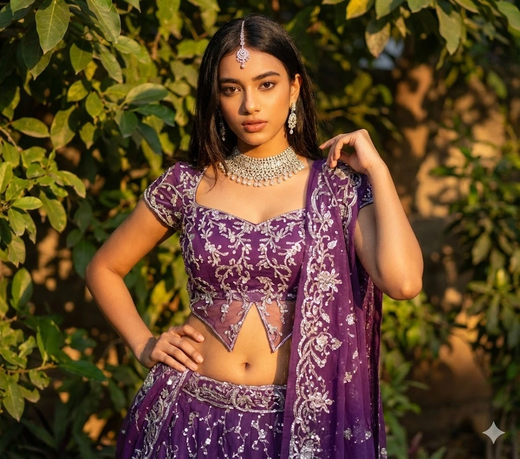 aishwarya rai lehenga purple prompt
