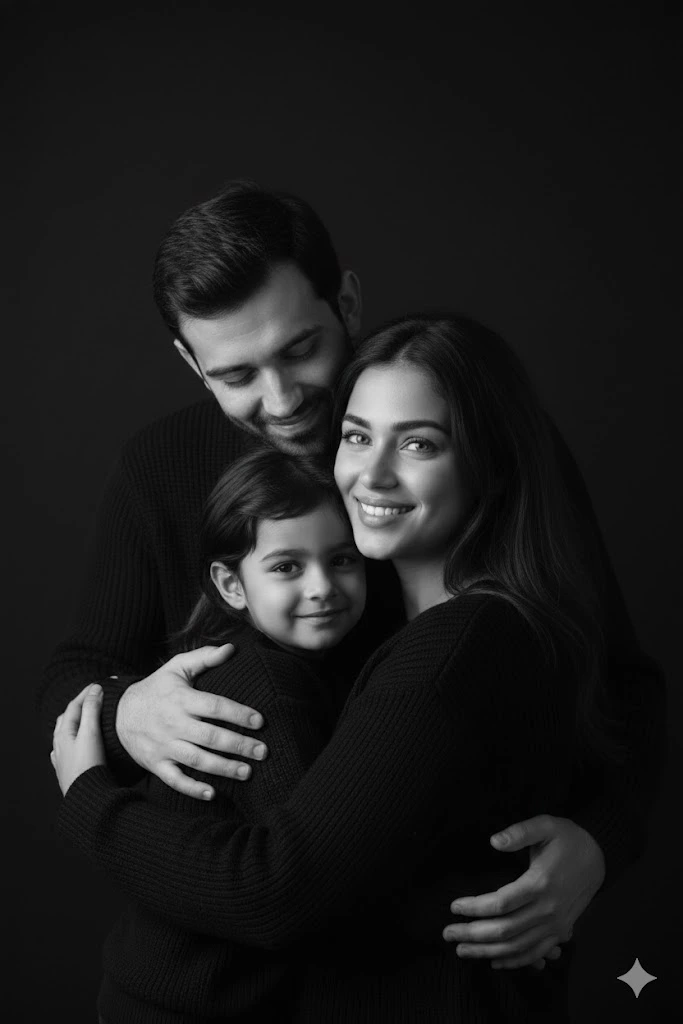 gemini family photo prompt black-and-white