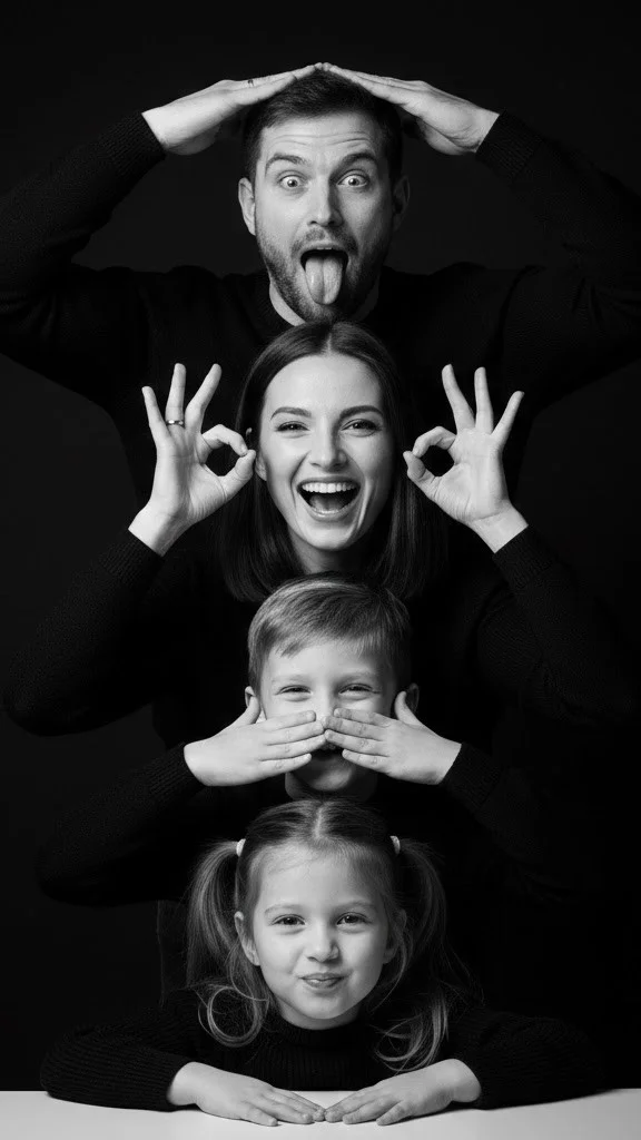 gemini prompt for family picture of 4 black and white