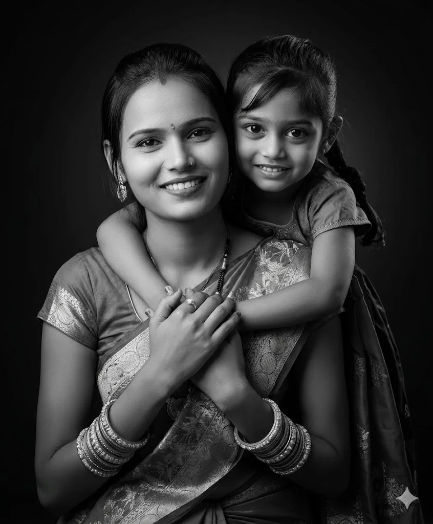 mother and daughter prompt for gemini black and white instagram