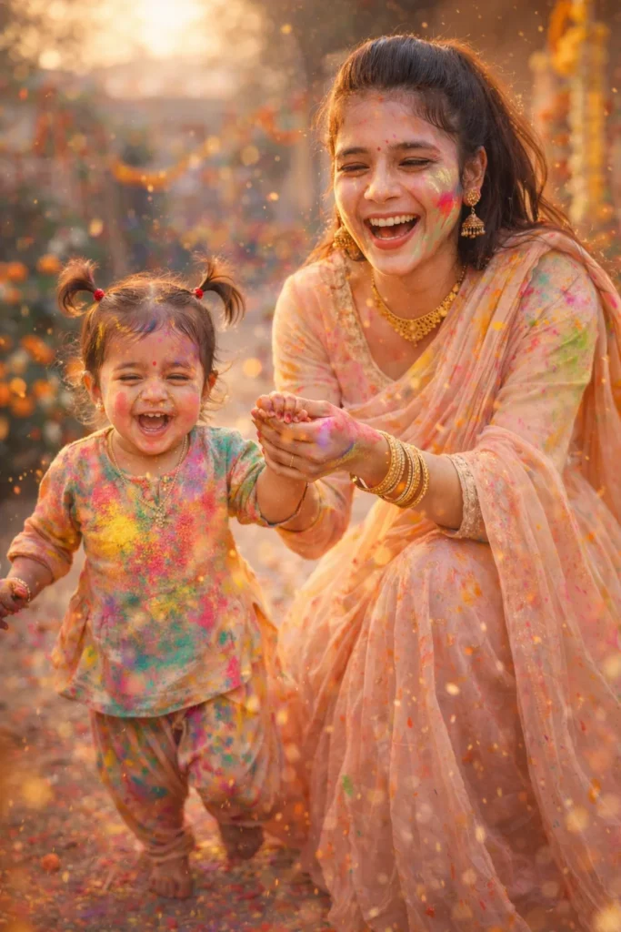 holi prompt for mother and baby girl