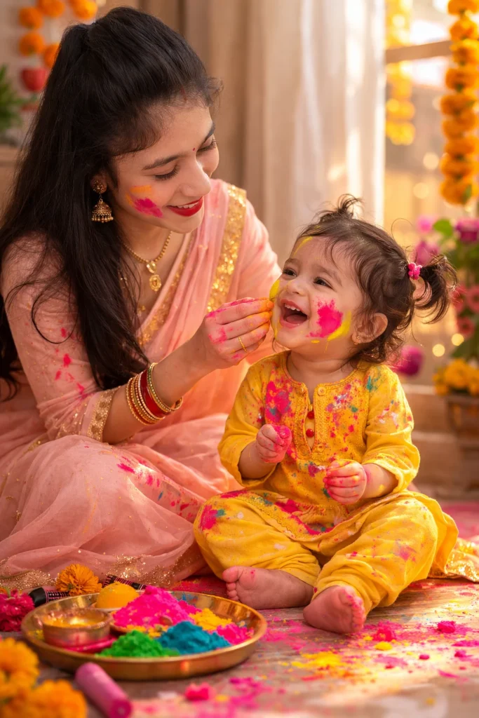 mother and baby girl prompt for gemini holi