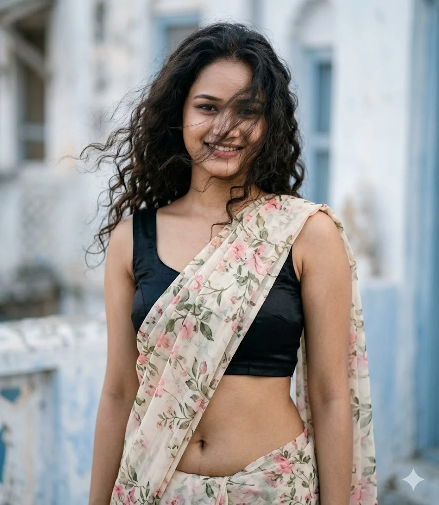 navel saree prompt for girl