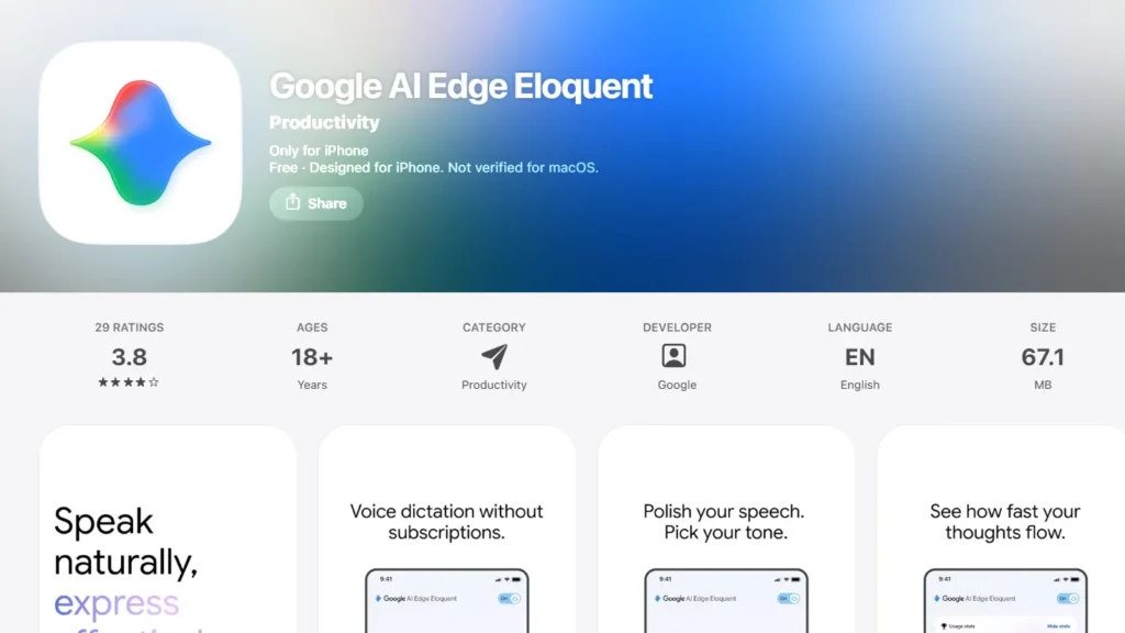 Google ai edge eloquent app download ios