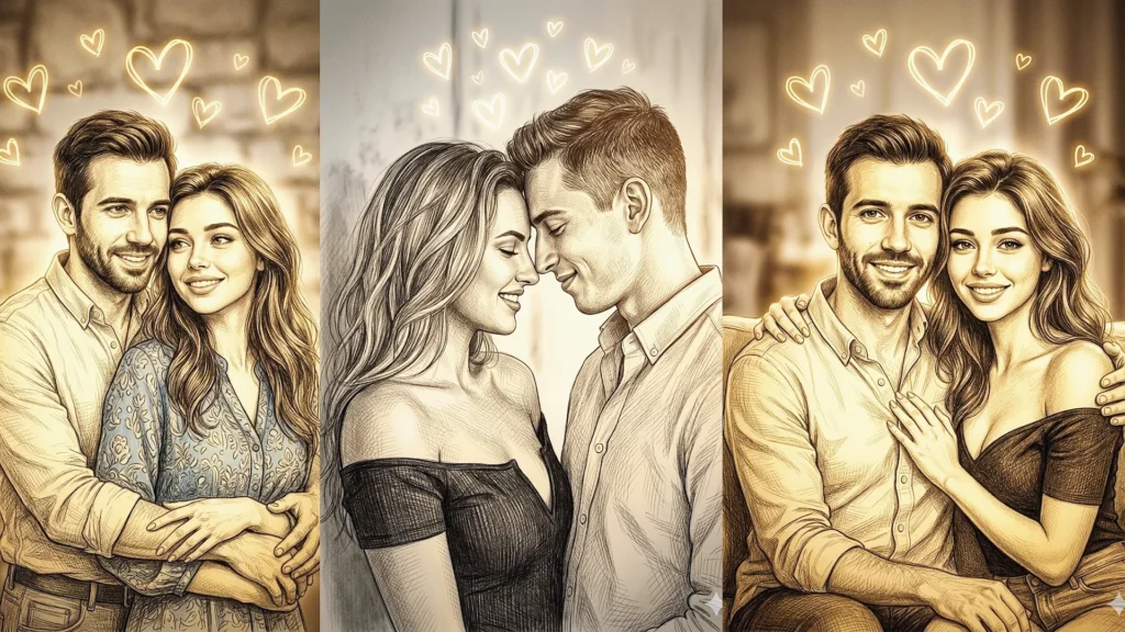 couple pencil sketch prompt