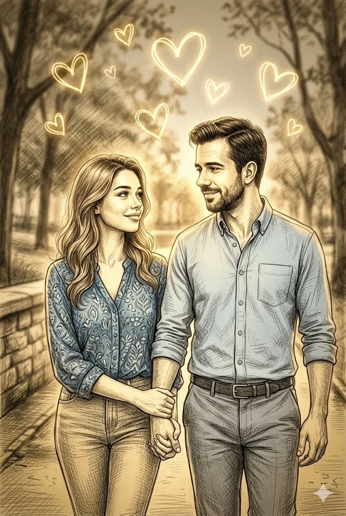 pencil drawing prompt for gemini couple