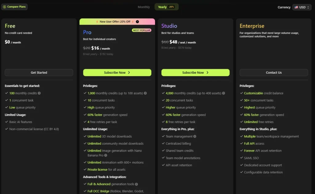 Meshy AI Tool Pricing