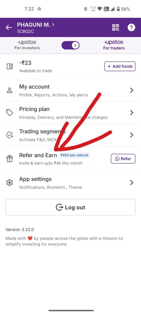 upstox refer and earn link