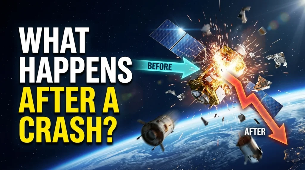 a satellite was in two separate crashes. in both crashes, the satellite had the same mass. engineers want to know about the speed and direction of the satellite after the crashes. why would the crash affect the motion of the satellite, and which crash caused a greater change in motion for the satellite?
