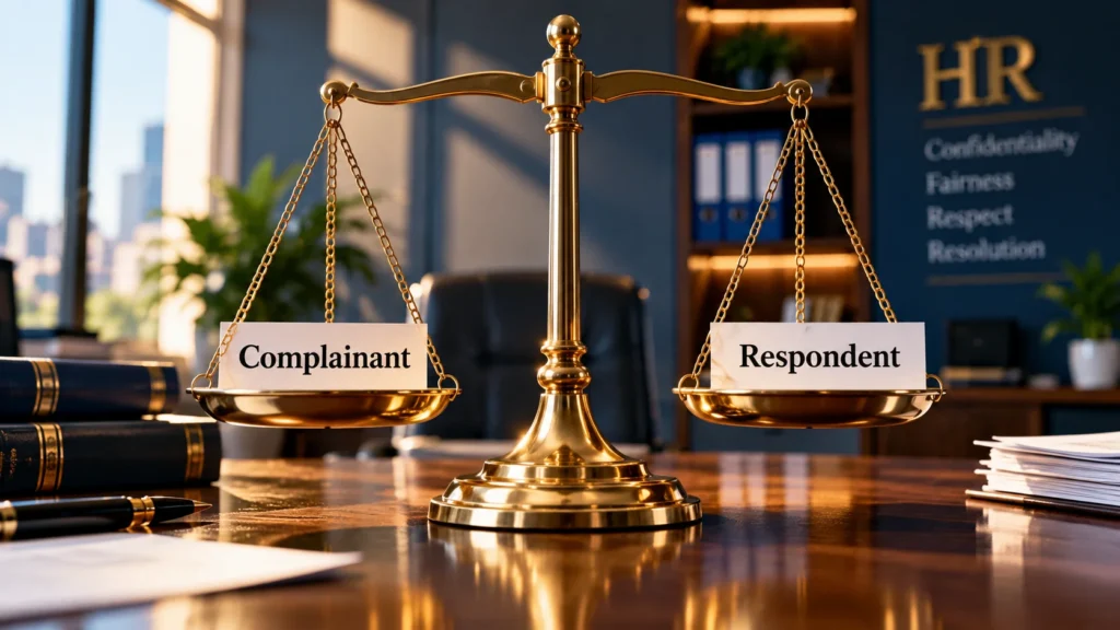during investigations into alleged misconduct, complainants are allowed to share information about their experience, but respondents are not. true false